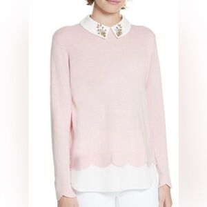 Ted Baker London Pink Suzaine Embellished Jewel Collar Layered Sweater Size 4